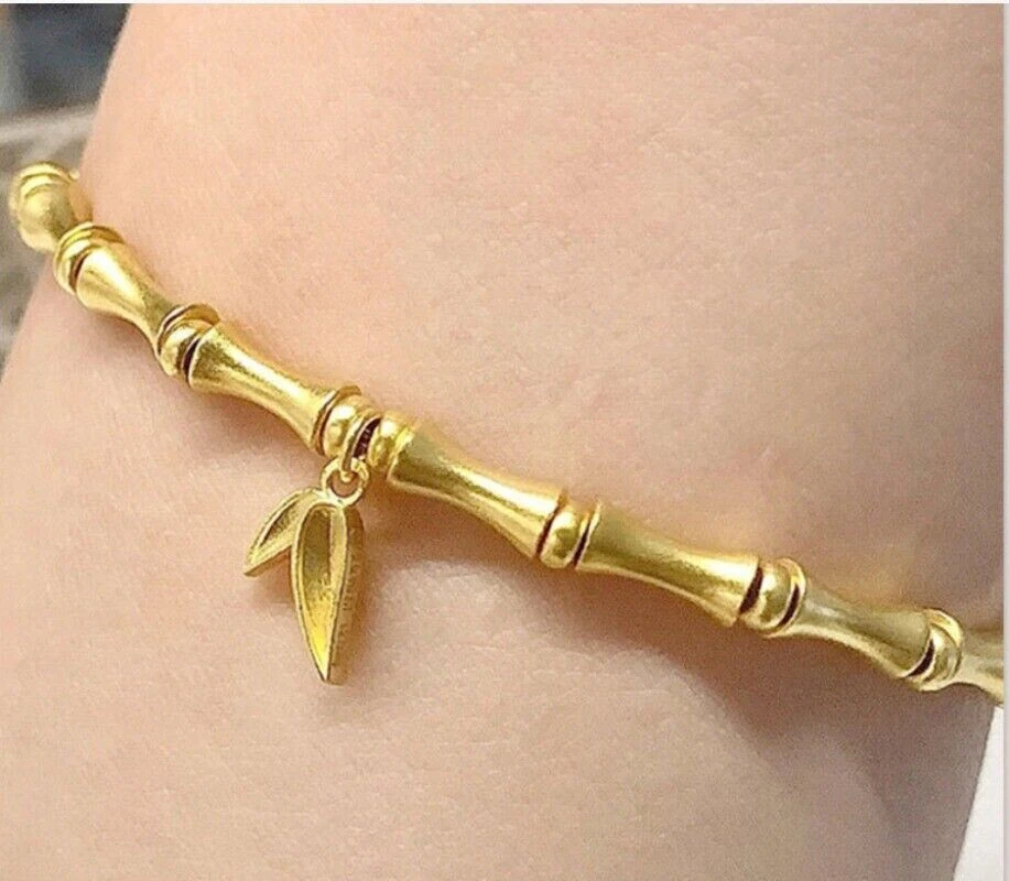 Solid Pure 999 24K Yellow Gold Lucky Bamboo Bracelet Gold Women Bangle Solid Pure 999 24K Yellow Gold Lucky Bamboo Bracelet Gold Women Bangle