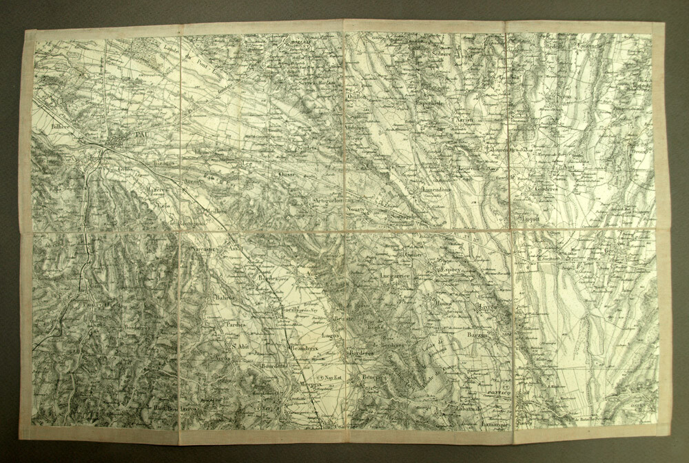 Plano Región de La Ciudad De Pau en El Béarn ,mapa geográfico 19eme Siglo