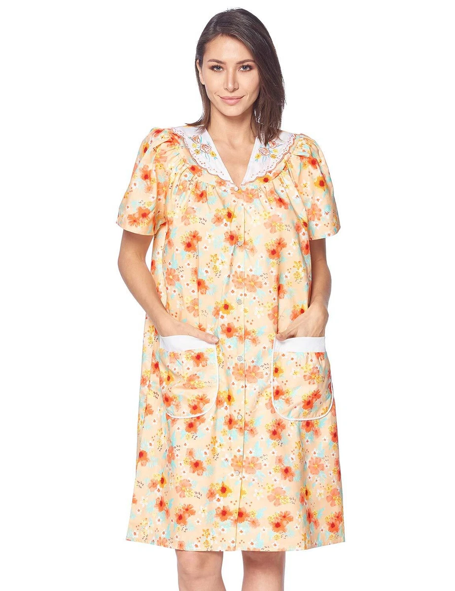 Casual Nights Womens Snap Front House Dress Short Sleeve Woven