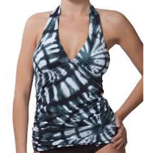 Calvin Klein Tankini Women's 4 Tie Dye Black White Shirred Halter