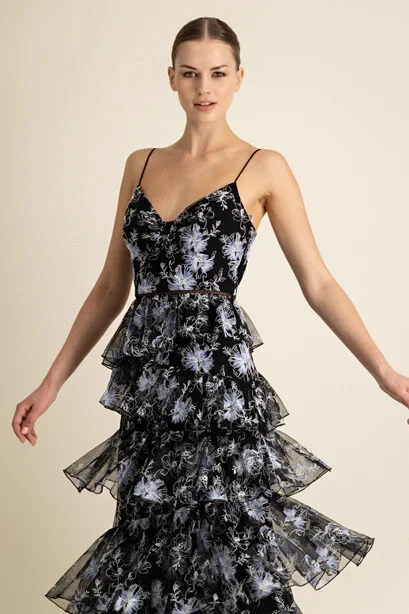 Monique lhuillier - Vestido Jolie Midi - Jet 695 $ Venta al por menor - Nuevo con etiquetas Foto 2 de 4