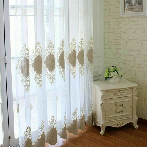 Tende eleganti trasparenti per finestra fiori ricamo europeo voile beige pizzo lusso - Foto 11 di 13