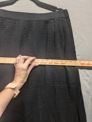 Falda de algodón orgánico fruncido Eileen Fisher talla Lg negra midi boho crepé línea A - Imagen 14 de 17