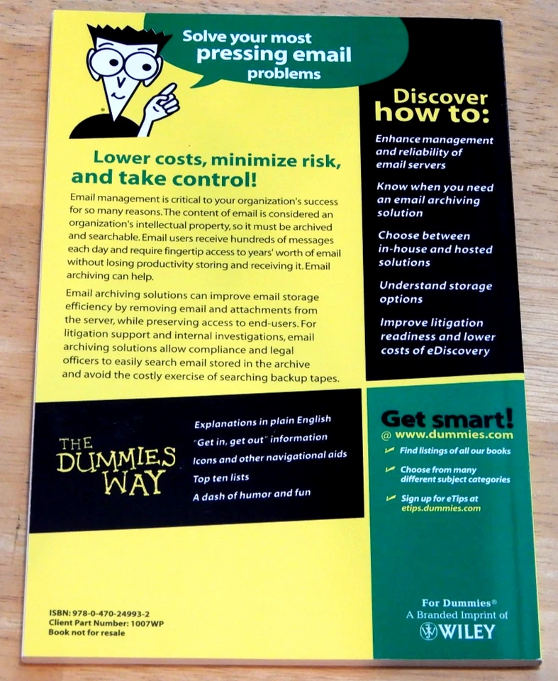 Email Archiving for DUMMIES Bob Spurzem - Like New - Image 2 of 2