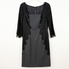 NWT Tory Burch Lainey Dress Size 6 Grey Melange Black Lace 3/4 Sleeve Wool Blend
