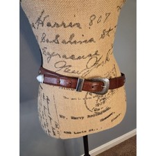 Full Grain cowhide leather brown belt silver buckle and accents 1 inch 34