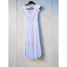 Express Womens Small White Tiered V-Neck Maxi Dress NWOT Boho Cottagecore Bridal