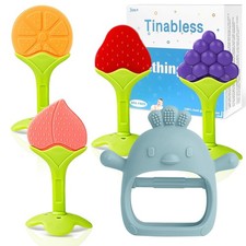 Baby Teething Toys 5 Pack - Tinabless Infant Multicolor Fruit Chick-Blue