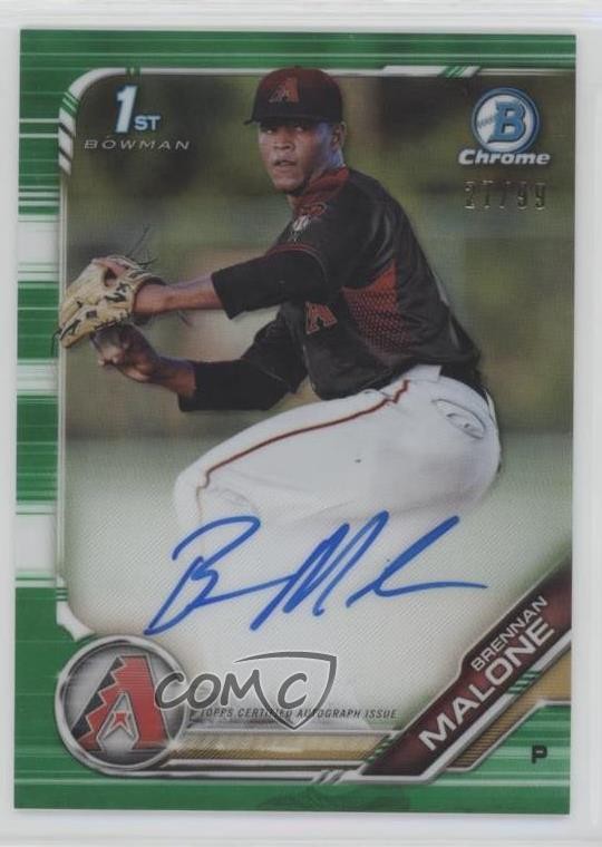 2019 Bowman Draft Chrome Pick Green Refractor 27/99 Brennan Malone Auto 0m8