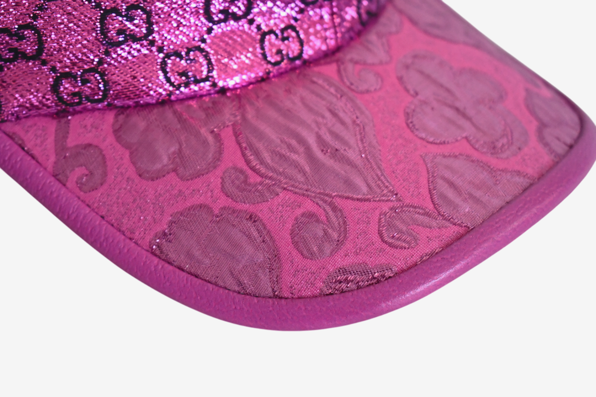 New Authentic GUCCI Metallic Fuchsia Pink GG Pattern Baseball Cap