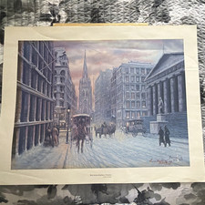 Renne Hughes Signed Print "Wall Street Eighteen Nineties" Cityscape 1983