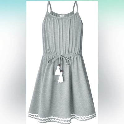 Bonny Billy Size 8-9 Gray Spaghetti Straps Solid Cotton Dress Sleeveless