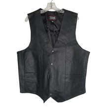 Vintage Genuine Leather Men s Motorcycle Biker Vest Black Size 48 Snap Front