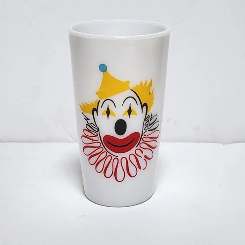 Vintage Hazel Atlas White Milk Glass Clown Face Drinking Glass
