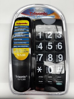 Large Number Phone Speaker Big Button Telephone Line Black Display Cord NEW