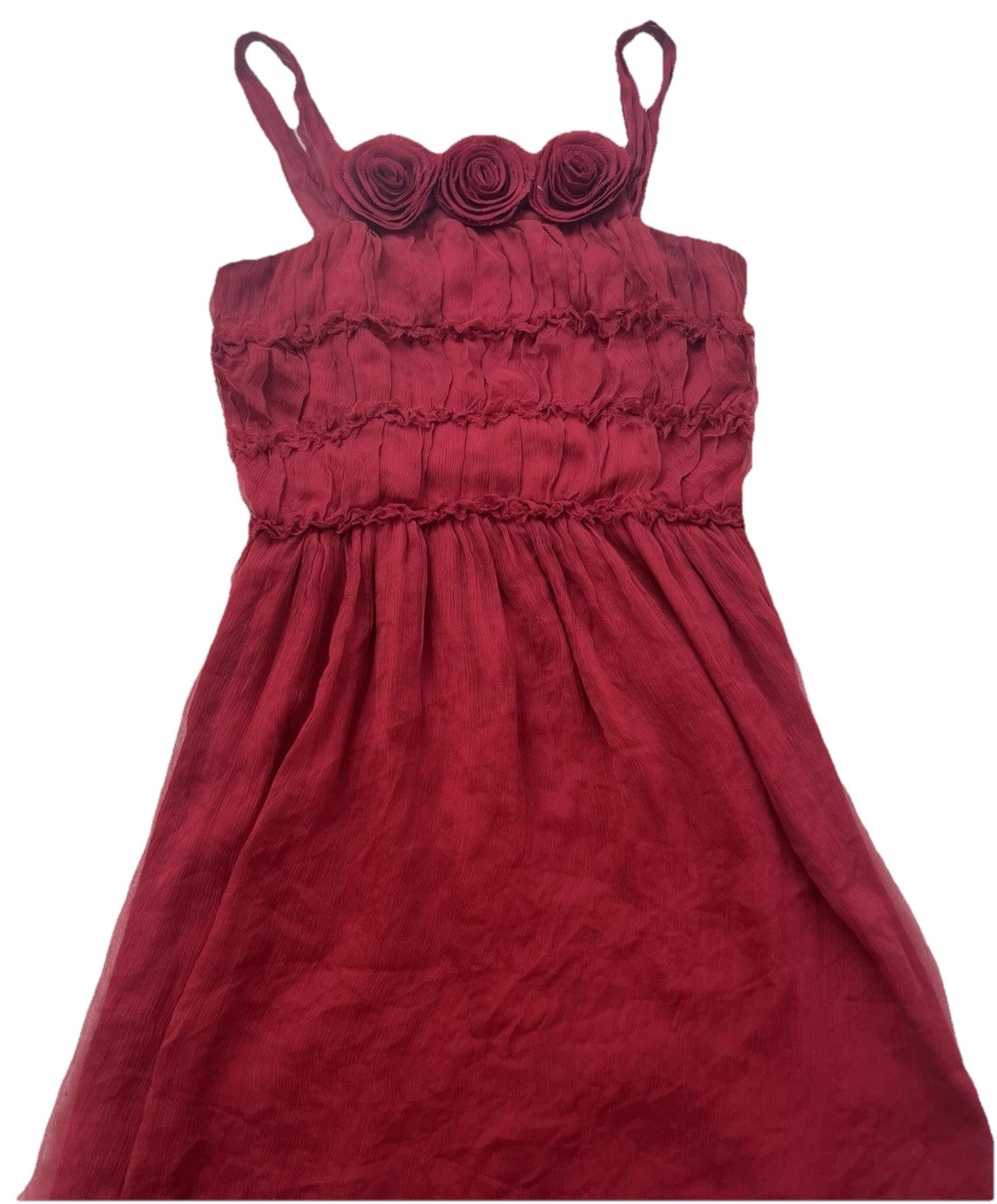 Anthropologie Dress Sz 8 Burlapp Red Silk Smocked Rose Mini Romantic Girly Swing