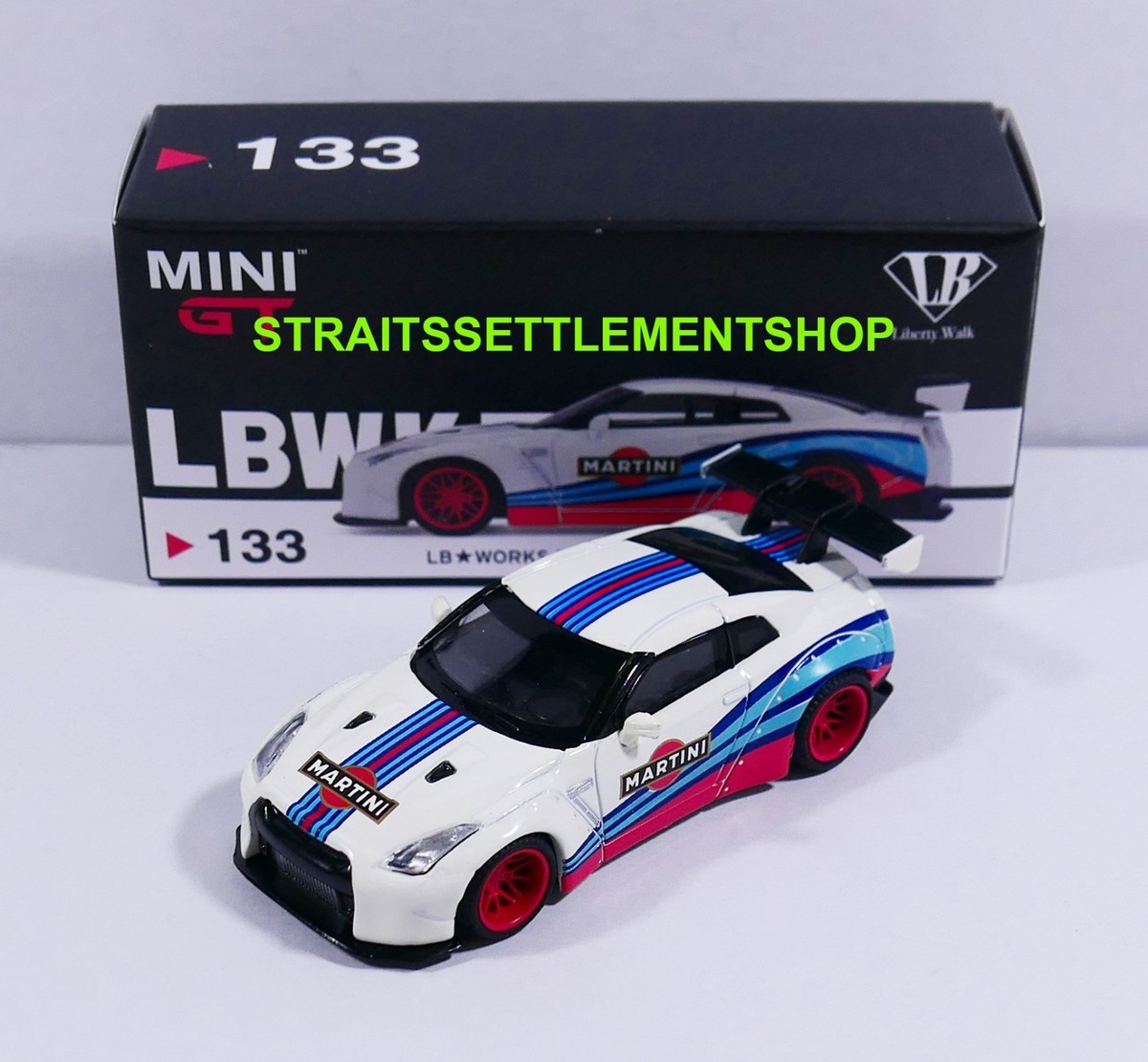 MINI GT #133 LB WORKS NISSAN GTR MARTINI RACING OPENED BOX