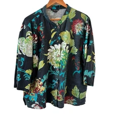 Citron Santa Monica Floral Button Up Shirt Womens 2X Linen Blend Tropical Beach