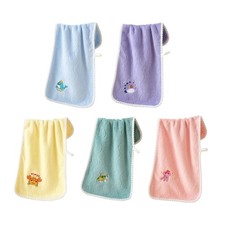 Absorbent Kids Face Towel Coral Fleece Fabric Animal Print Embroidery Pattern