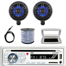 Pyle 1-DIN Bluetooth Marine CD Radio W/Cover, 2x 4    150W Max Off-Road Speakers