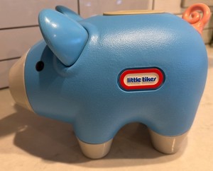 Vtg Little Tikes Blue Piggy Bank W/curly Tail