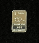 1 GRAM GR G .999 Fine Pure Solid Silver I Love You Bullion Bar! Valentine’s Day!