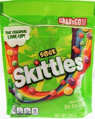 Sour Skittles   Chewy Candy American Candies 7.2oz Resealable Bag w/ Lime