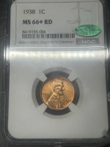 1938 P Lincoln Wheat Cent Penny NGC Slab MS66 Plus + RD Red CAC Approved ✅