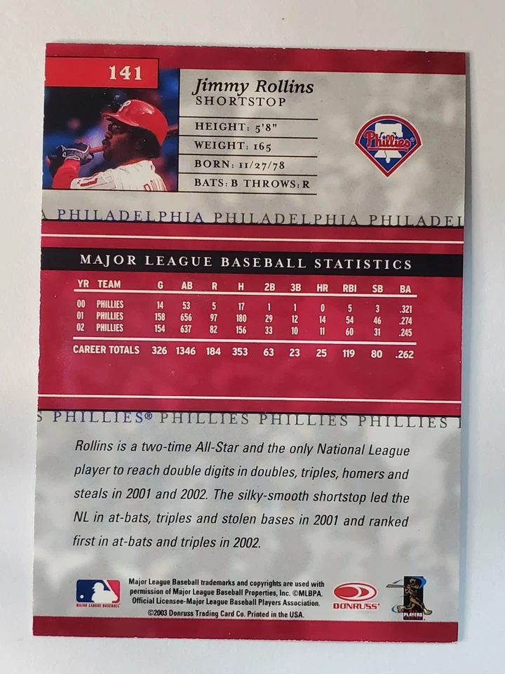 2003 Donruss Elite #141 Jimmy Rollins ~ Philadelphia Phillies - Image 2 of 2