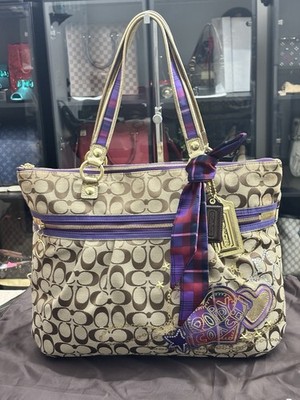 Coach Poppy Tartan Plaid Appliqué Large Glam Tote, Rare Limited