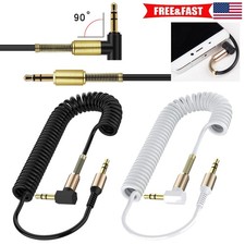 Coiled 3.5mm Male to Male Stereo Audio Cable 3Pole 90 Degree Right Angle Aux Ex