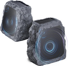 Outdoor Rock Speaker 80W Total Power, Solar-Powered Wireless, Auto-Pairing, Conn