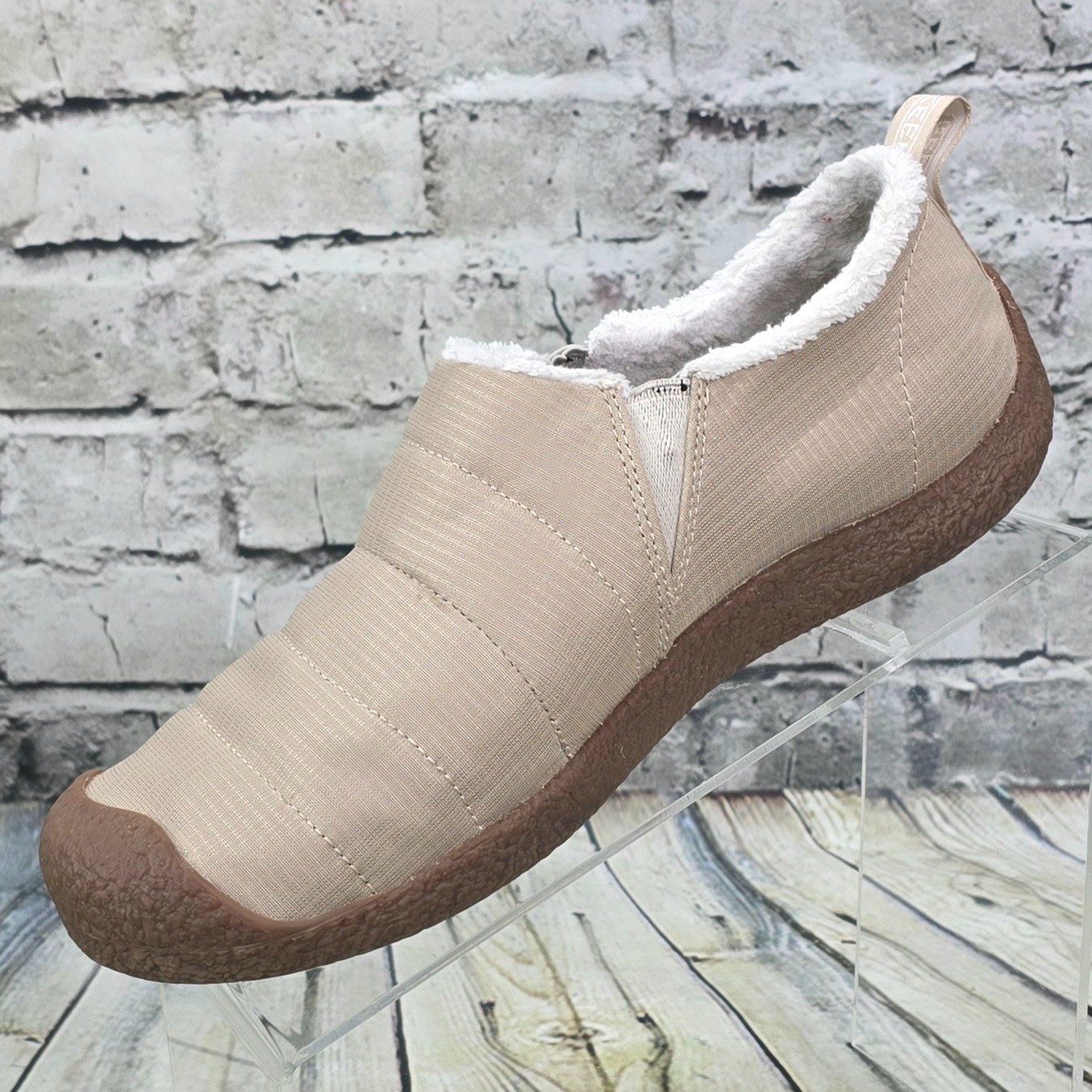 Keen Howser pantofole slip on scarpe comode donna 9 beige marrone foderato suola rigida