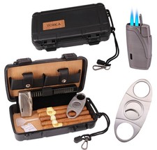 Durable Waterproof Travel Cedar Wood Lined Cigar Humidor Case with Cigar Humi...