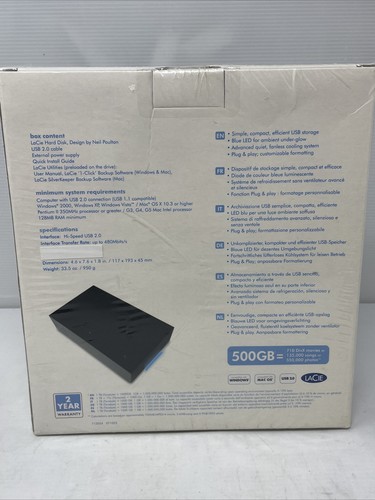 Sealed New LaCie Hard Disk Designed by Neil Poulton 1TB 1000GB Hi-Speed USB 2.0 - Afbeelding 4 van 6