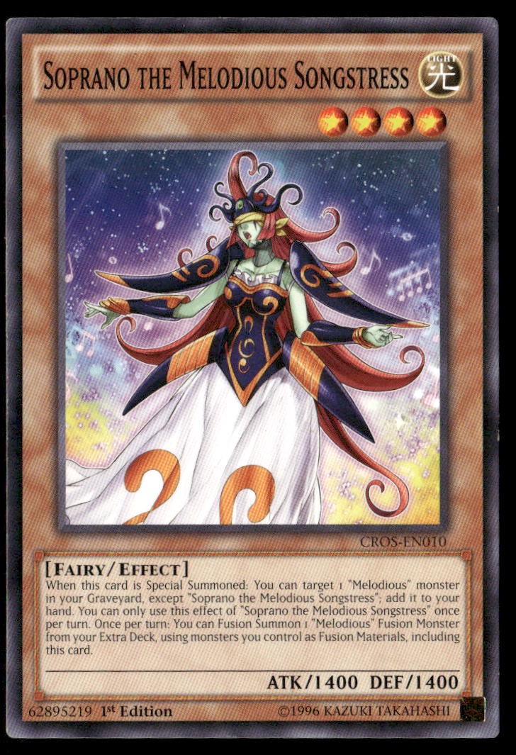 Soprano the Melodious Songstress CROS-EN010 YuGiOh Crossed Souls trading card — raw and PSA graded price guide