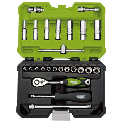 Draper 04463 Expert metrischer Steckschlüsselsatz 1/4'' Vierkant Dr. Green 25 Stück