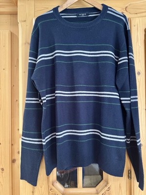 Herren Pullover Il Sole Gr XL / XXL Blau gestreift Kaschmir- Seide-Baumwolle
