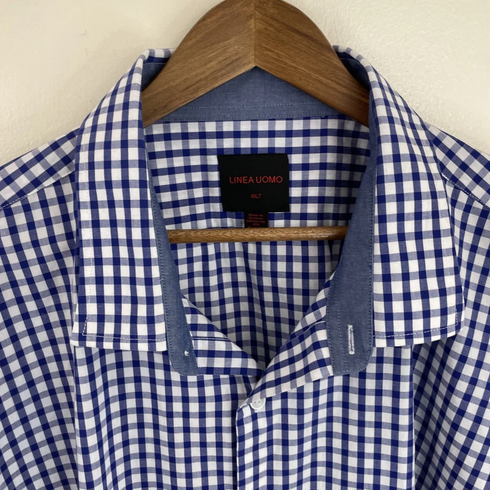 Linea Uomo Shirt Mens 4XLT Tall 4XL Blue/Purple Plaid Short Sleeve Button - Image 4 of 4