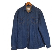 Wrangler Men s Sherpa Lined Denim Shirt Jacket Western Blue Jean Shacket Size L