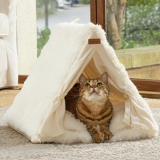 Cat Cave Bed, Sturdy Frame Washable Cat Tent Bed with Curtain