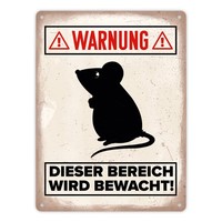 Warnung Bereich Wird Bewacht Metallschild XL In 21X28 Cm Mit Maus Silhouette