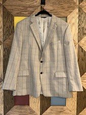 Brooks Brothers Blazer Mens Regent Fit Beige Glen Plaid 100 Wool Sport Coat 46R
