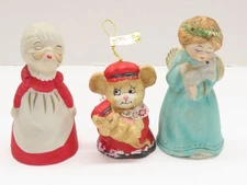 VTG Porcelain Christmas Bells Jasco 1978 Lot Mrs Kissing Santa Mouse Angel D3535