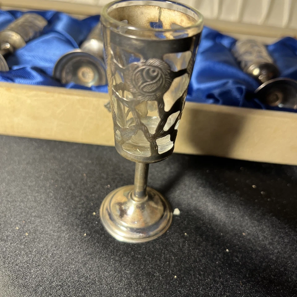 Copo de tiro cordial mexicano floral rosa prata esterlina sobreposição conjunto de caixa de veludo/6 - Imagem 2 de 4