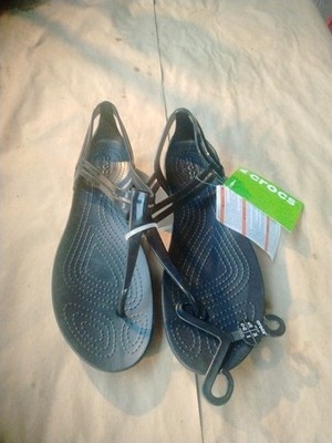 Crocs Isabella T-strap Sandal Womens Size 10W BLACK NWT