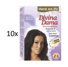 Lot of 10 Hen Dark Brown Brunette Powder Henna Straightening 50g - Divina Dama