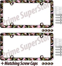 2 Chrome Camouflage Hunting Nature License Plate Frame Cartruck Tag Cover Screw