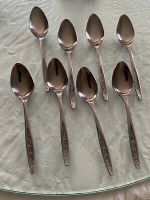 Vintage Customcraft Stainless Steel Flatware Roses 8 Piece Lot  made in Taiwan.