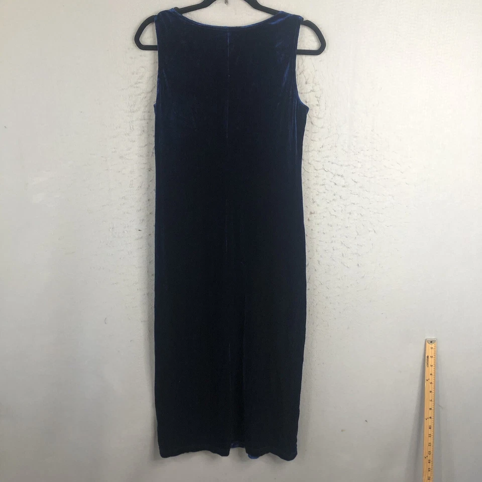 Vintage Blue Velvet Midi Dress Womens 10P Petite Navy Holidays Y2K Retro Event - Image 3 of 4